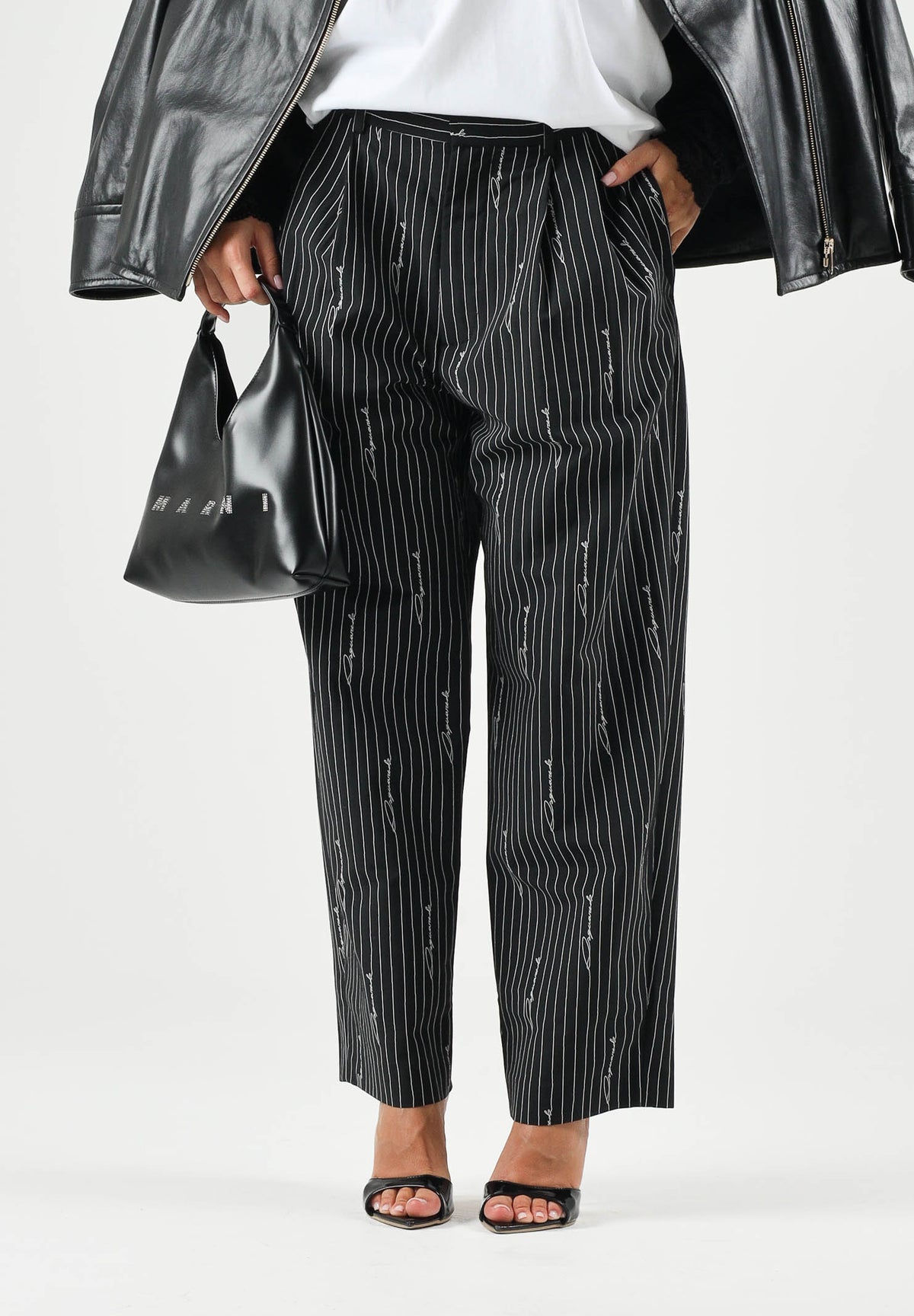 DSQUARED2 Pantaloni sartoriali PINSTRIPE  neri per donna, ragazzi e bambini con motivo gessato DQ3427D0AIF DQ900 DSQUARED2 