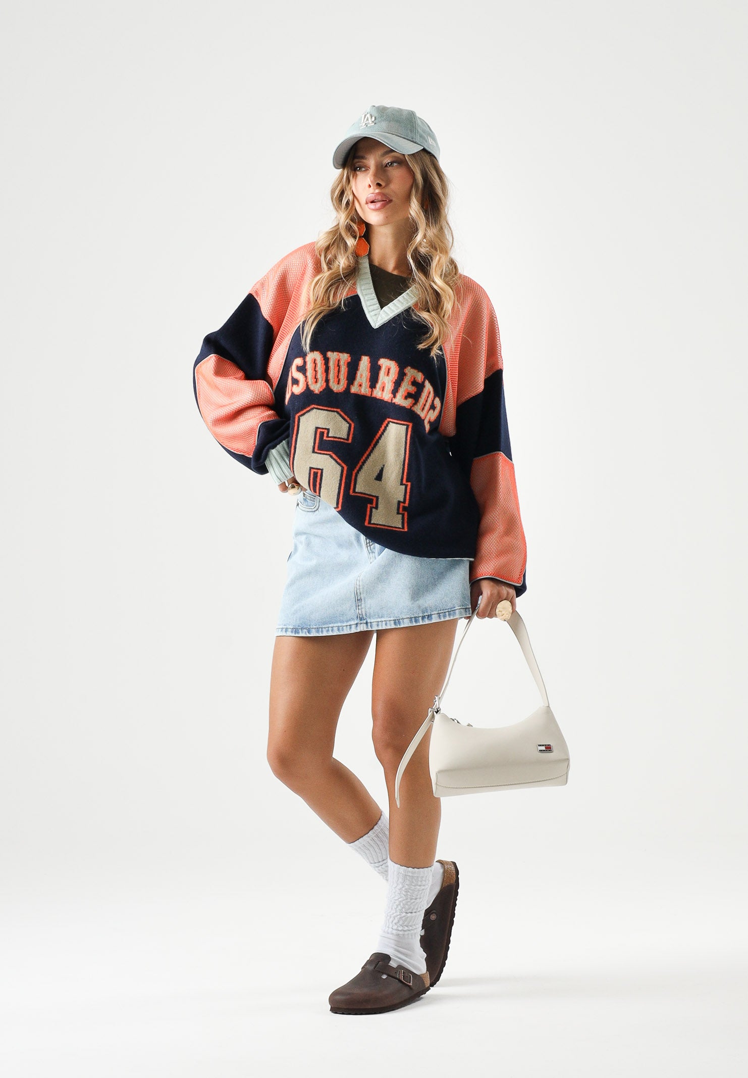DSQUARED2 Maglione VARSITY nayvy-blu per donna, ragazzi e bambini <BR/>con  logo numerico ricamato. DQ3438D0AII DQ864 DSQUARED2 