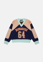 DSQUARED2 Maglione VARSITY nayvy-blu per donna, ragazzi e bambini <BR/>con  logo numerico ricamato. DQ3438D0AII DQ864 DSQUARED2 