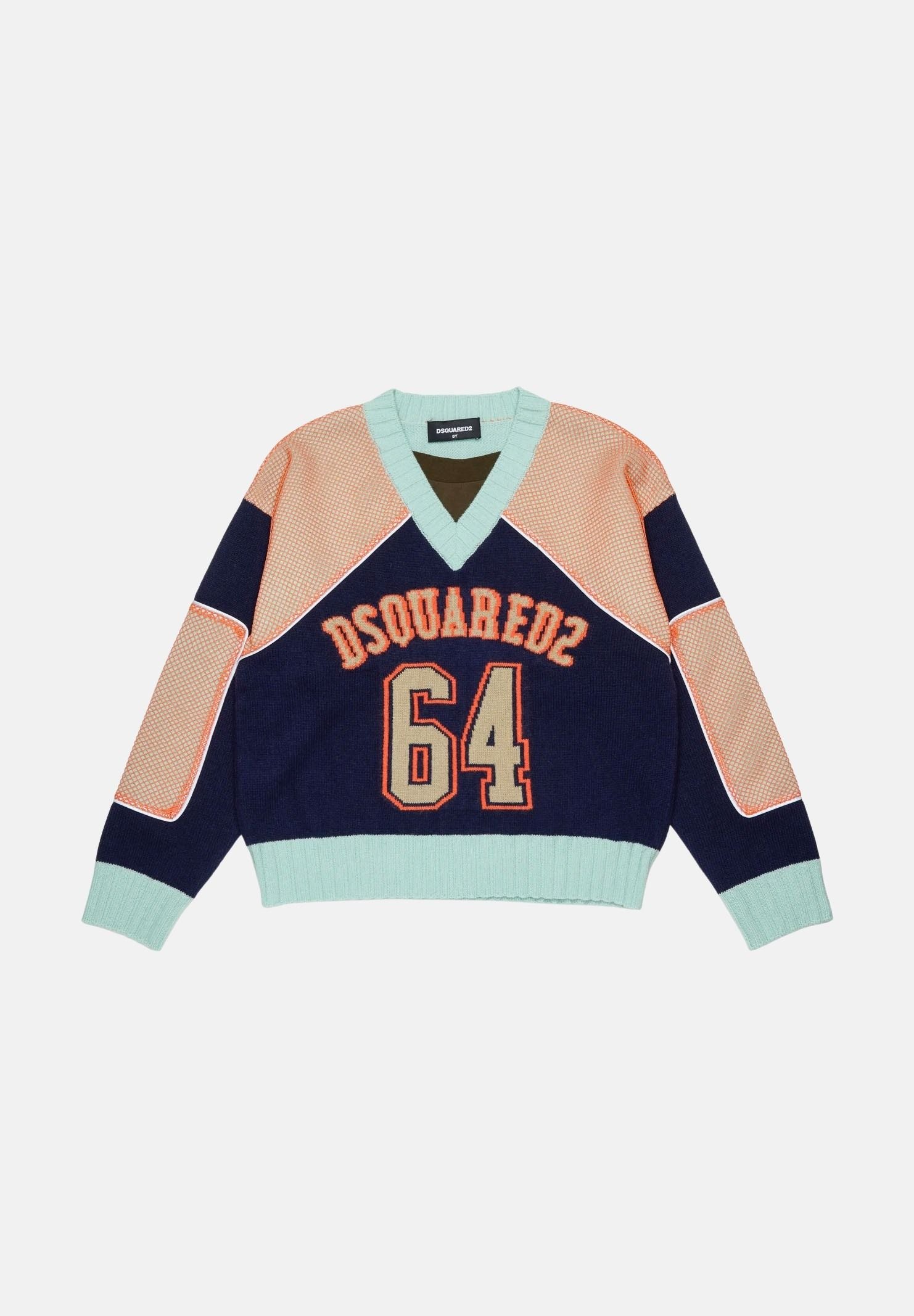 DSQUARED2 Maglione VARSITY nayvy-blu per donna, ragazzi e bambini <BR/>con  logo numerico ricamato. DQ3438D0AII DQ864 DSQUARED2 