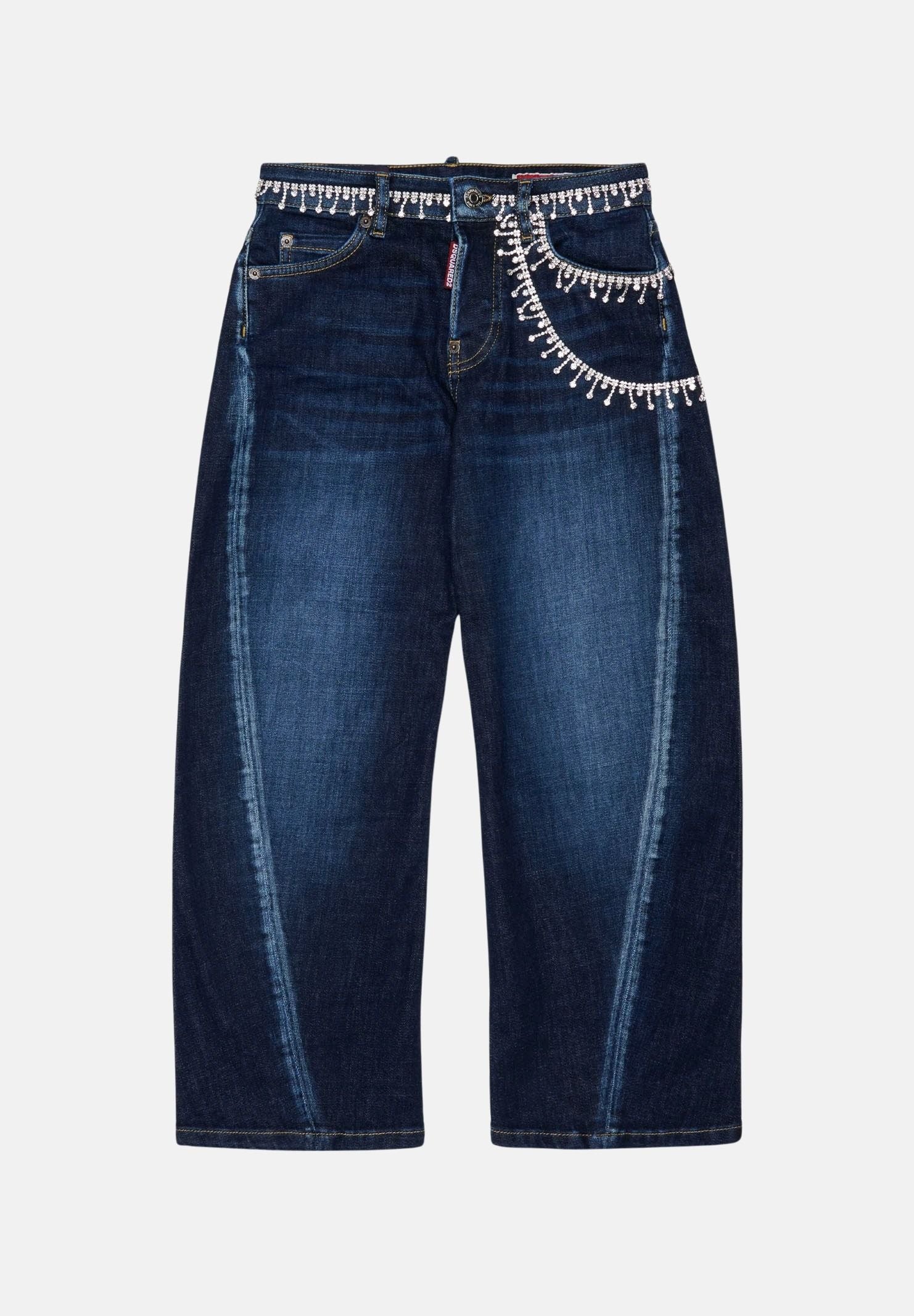 DSQUARED2 Jeans CRYSTAL-EMBELLISHED denim blu per donna, ragazzi e bambini con applicazioni di cristalli. DQ3442D0AHY DQ01 DSQUARED2 