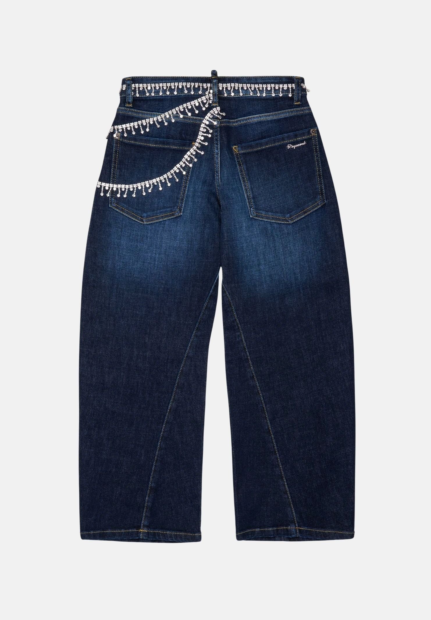 DSQUARED2 Jeans CRYSTAL-EMBELLISHED denim blu per donna, ragazzi e bambini con applicazioni di cristalli. DQ3442D0AHY DQ01 DSQUARED2 
