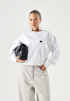 DSQUARED2 Felpa girocollo con logo, bianca, per donna, ragazzi e bambini con ricamp frontale. DQ3451D0AJ2 DQ100 DSQUARED2 