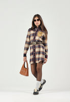 DSQUARED2 Abito camicia western a quadri feather gray, per donna, ragazzi e bambini con dettagli denim DQ3454D0AIA DQ717 DSQUARED2 