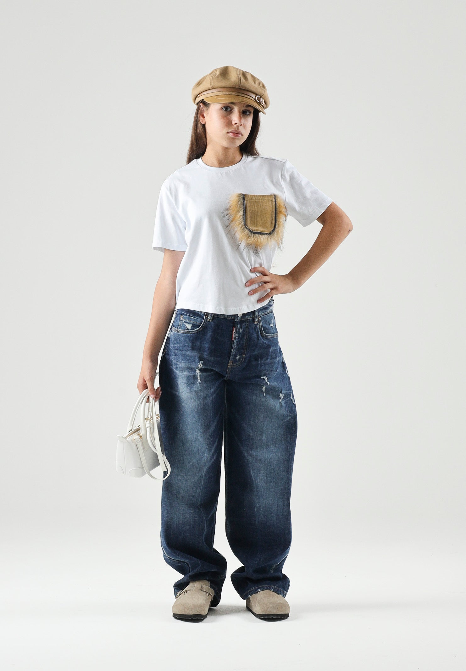 DSQUARED2 T-shirt manica corta white-bianca, per donna, ragazzi e bambini con taschino applicato DQ3467D0AJ7 DQ100 DSQUARED2 
