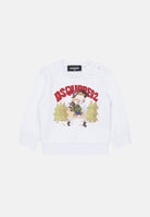 DSQUARED2  Felpa girocollo, colore basico bianco, neonato con stampa carton frontale DQ3486D0AJ2 DQ100 DSQUARED2 