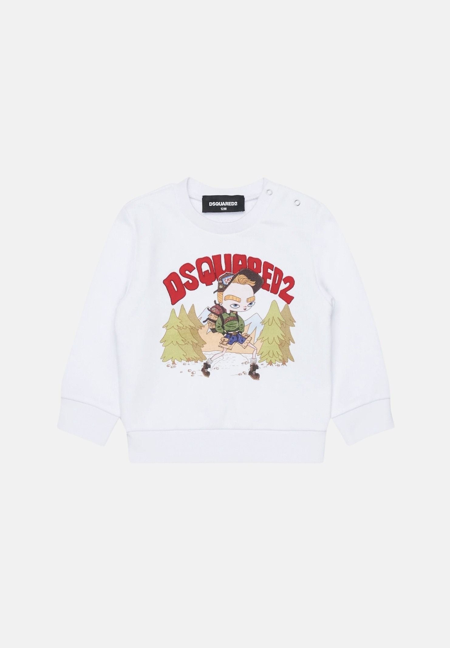 DSQUARED2  Felpa girocollo, colore basico bianco, neonato con stampa carton frontale DQ3486D0AJ2 DQ100 DSQUARED2 