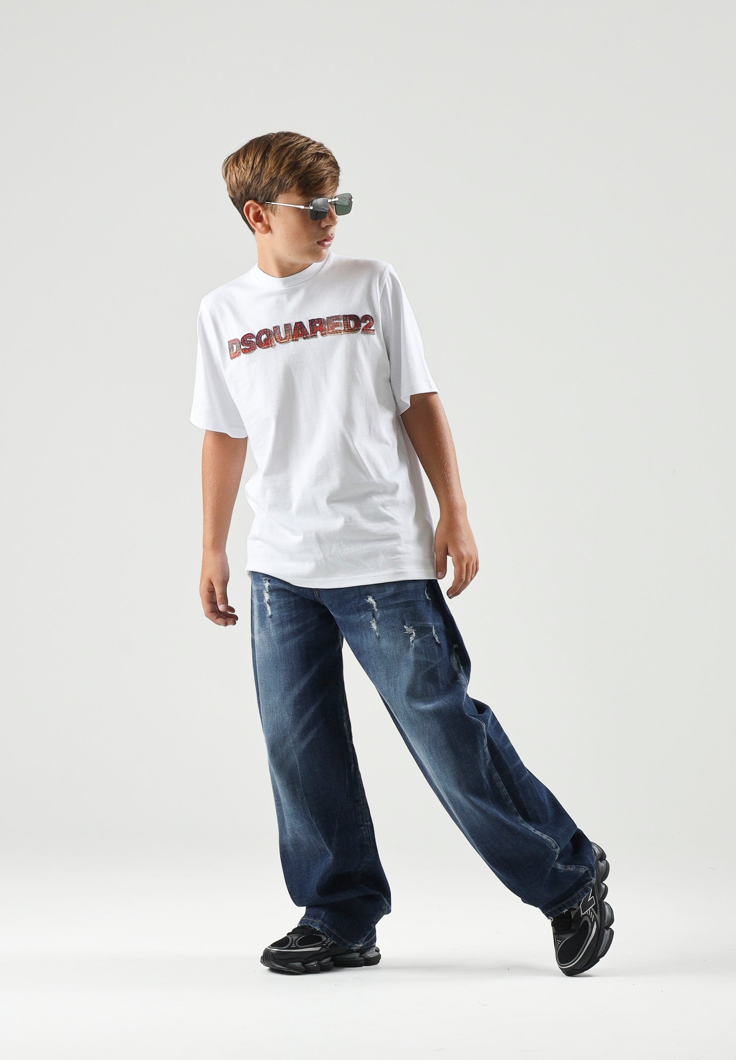 DSQUARED2 T-shirt manica corta bianca per donna, ragazzi e bambini, con  logo-scritta frontale DQ3560D0AJ1 DQ100 DSQUARED2 