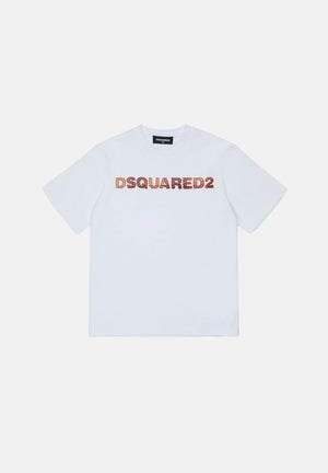 DSQUARED2 T-shirt manica corta bianca per donna, ragazzi e bambini, con  logo-scritta frontale DQ3560D0AJ1 DQ100 DSQUARED2 