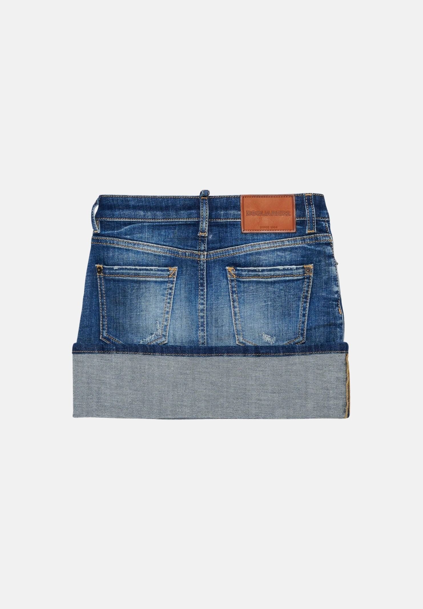 DSQUARED2 Minigonna in denim blu per donna, ragazzi e bambini con ampio fondo risvolto DQ3574D0AHW DQ01 DSQUARED2 