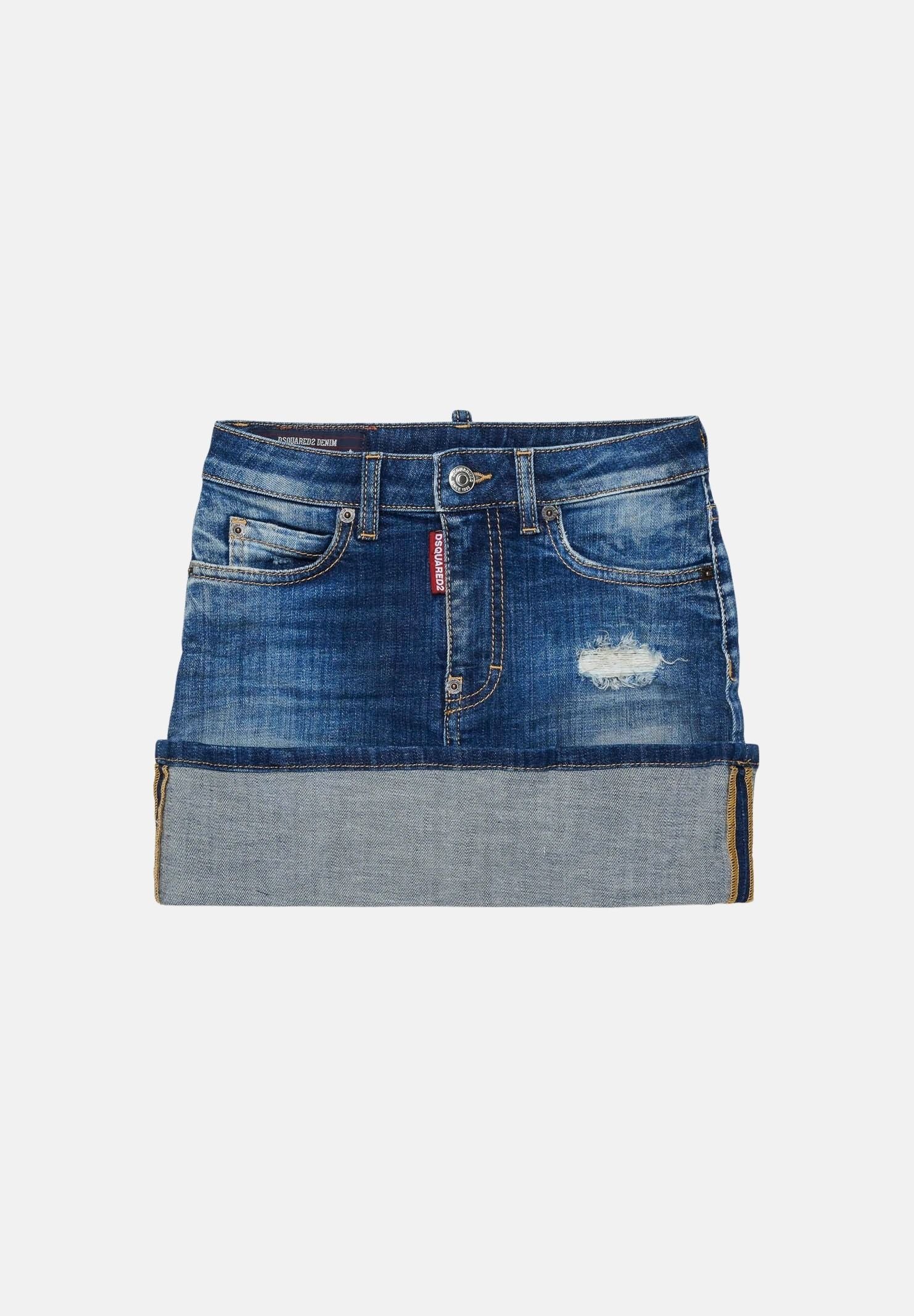 DSQUARED2 Minigonna in denim blu per donna, ragazzi e bambini con ampio fondo risvolto DQ3574D0AHW DQ01 DSQUARED2 