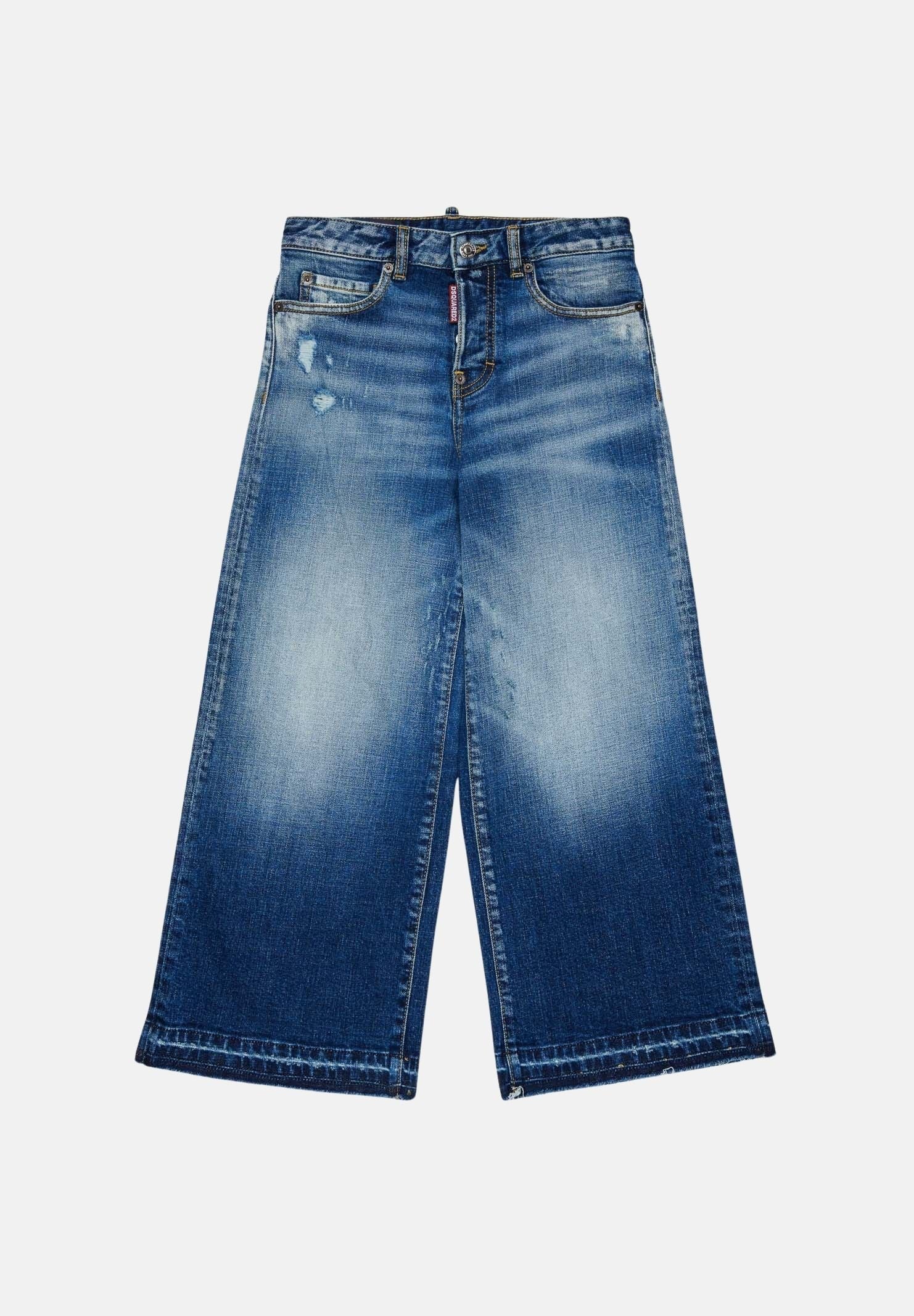 DSQUARED2  Jeans cropped in denim Blu, per donna, ragazzi e bambini con gamba ampia. DQ3577D0AHR DQ01 DSQUARED2 
