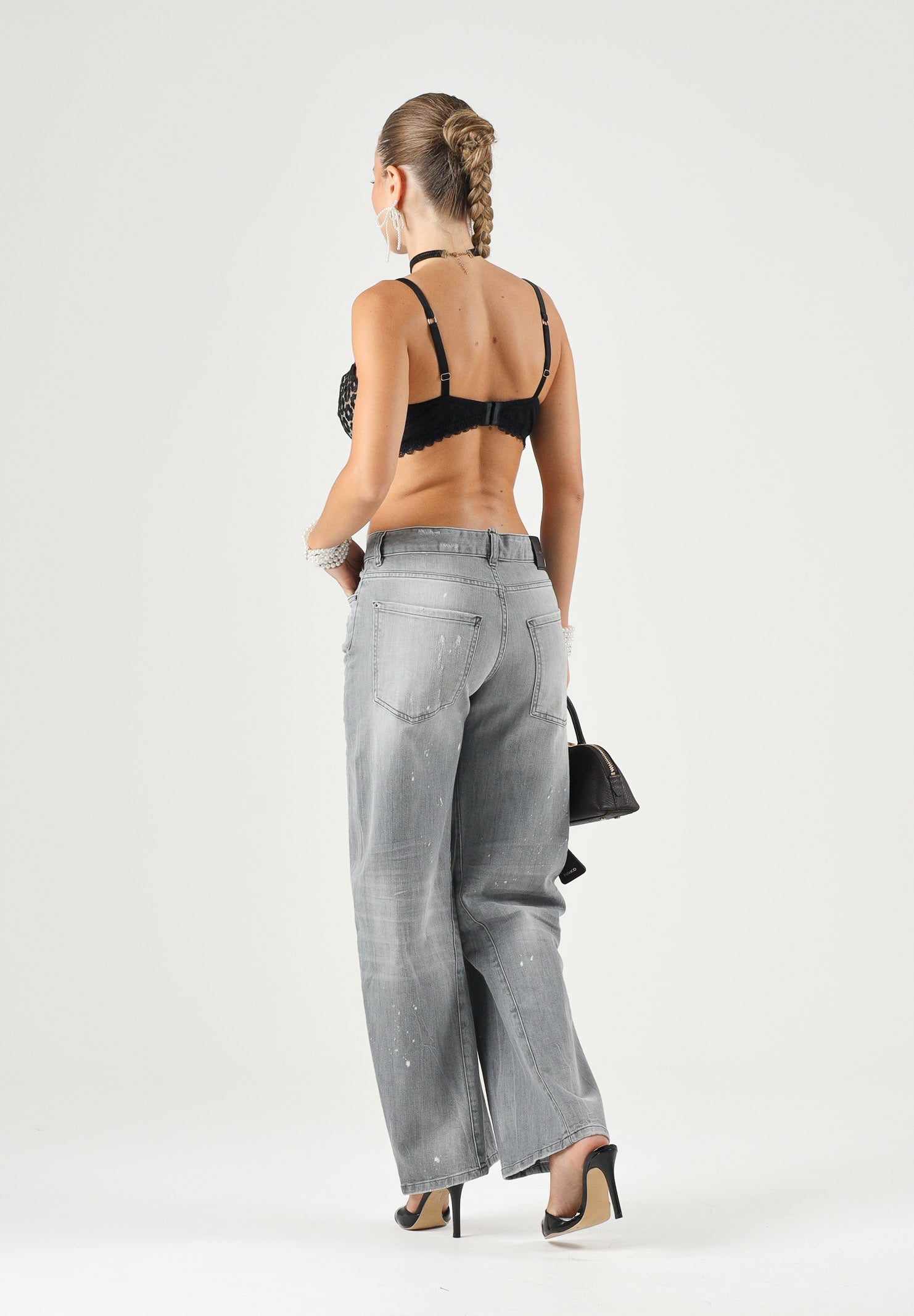DSQUARED2  Jeans gray denim, grigio, per donna, ragazzi e bambini con gamba cropped ampia DQ3583D0AI2 DQ03 DSQUARED2 