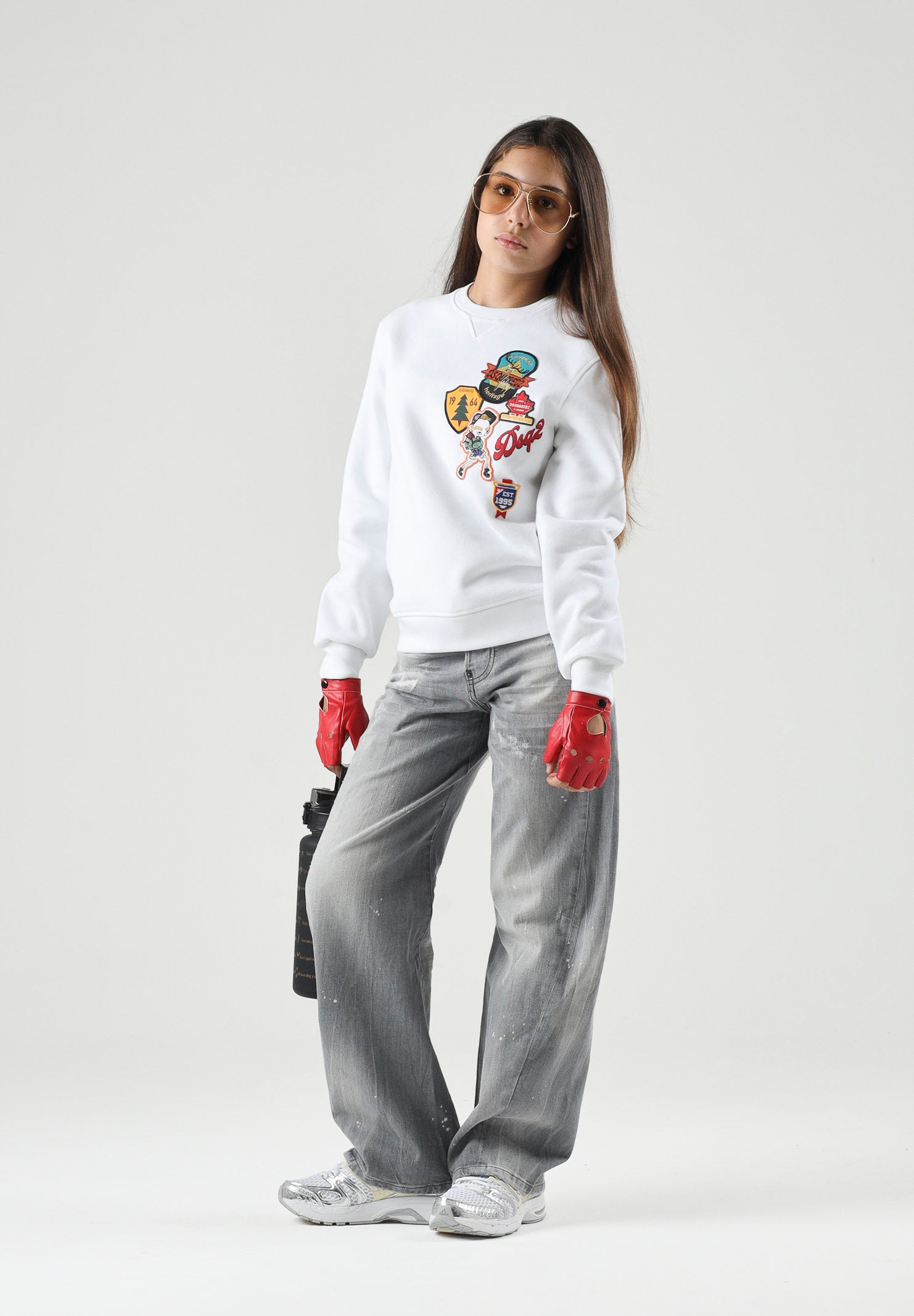 DSQUARED2  Jeans gray denim, grigio, per donna, ragazzi e bambini con gamba cropped ampia DQ3583D0AI2 DQ03 DSQUARED2 