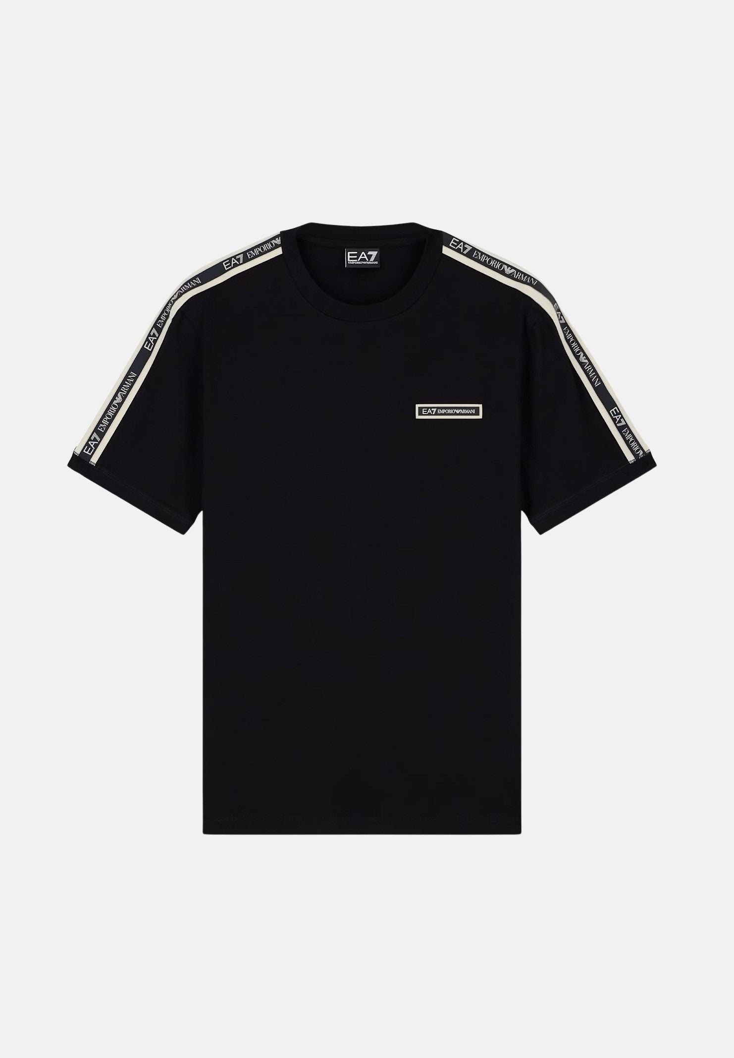 EA7 T-shirt manica corta nera per uomo con bande logate sulle maniche. 7M002189AF10373 UC001 EA7 