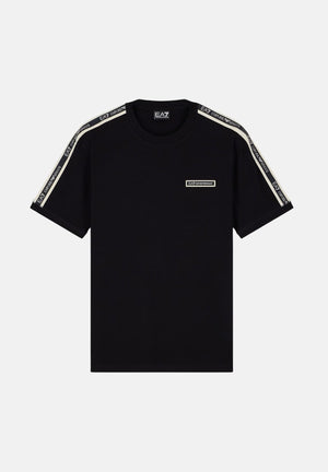 EA7 T-shirt manica corta nera per uomo con bande logate sulle maniche. 7M002189AF10373 UC001 EA7 
