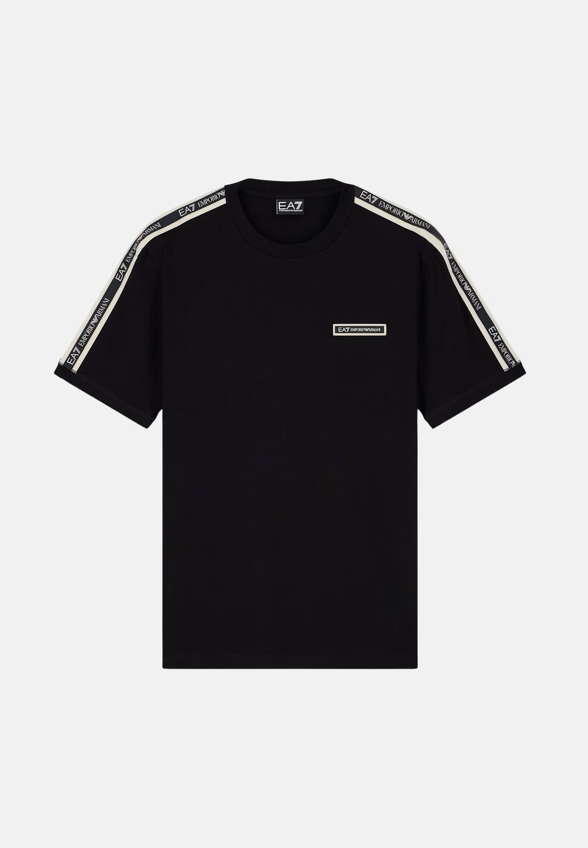 EA7 T-shirt manica corta nera per uomo con bande logate sulle maniche. 7M002189AF10373 UC001 EA7 