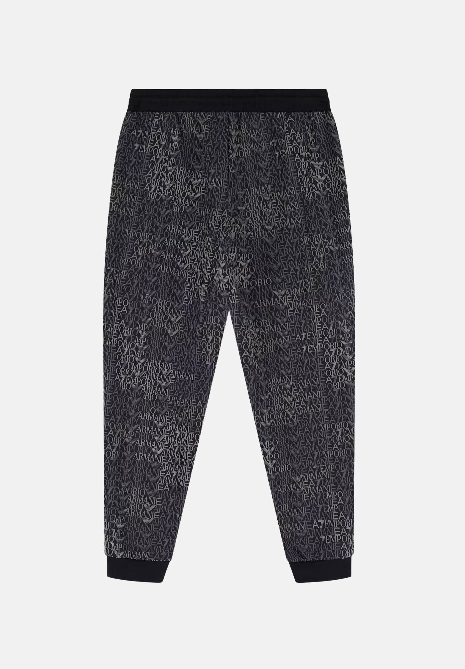 EA7 Pantaloni logo-print neri per uomo con stampa logo all over e coulisse in vita. 7M002207AF12660 FC099 EA7 