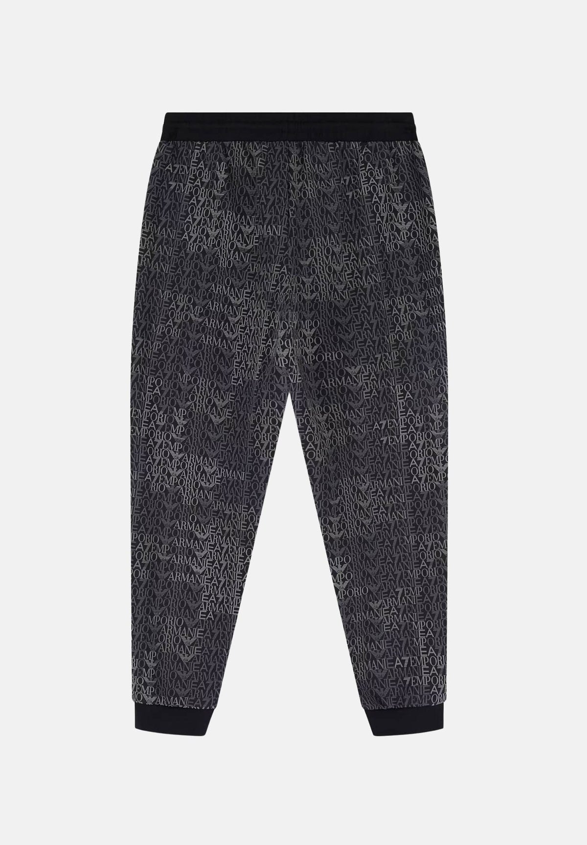 EA7 Pantaloni logo-print neri per uomo con stampa logo all over e coulisse in vita. 7M002207AF12660 FC099 EA7 