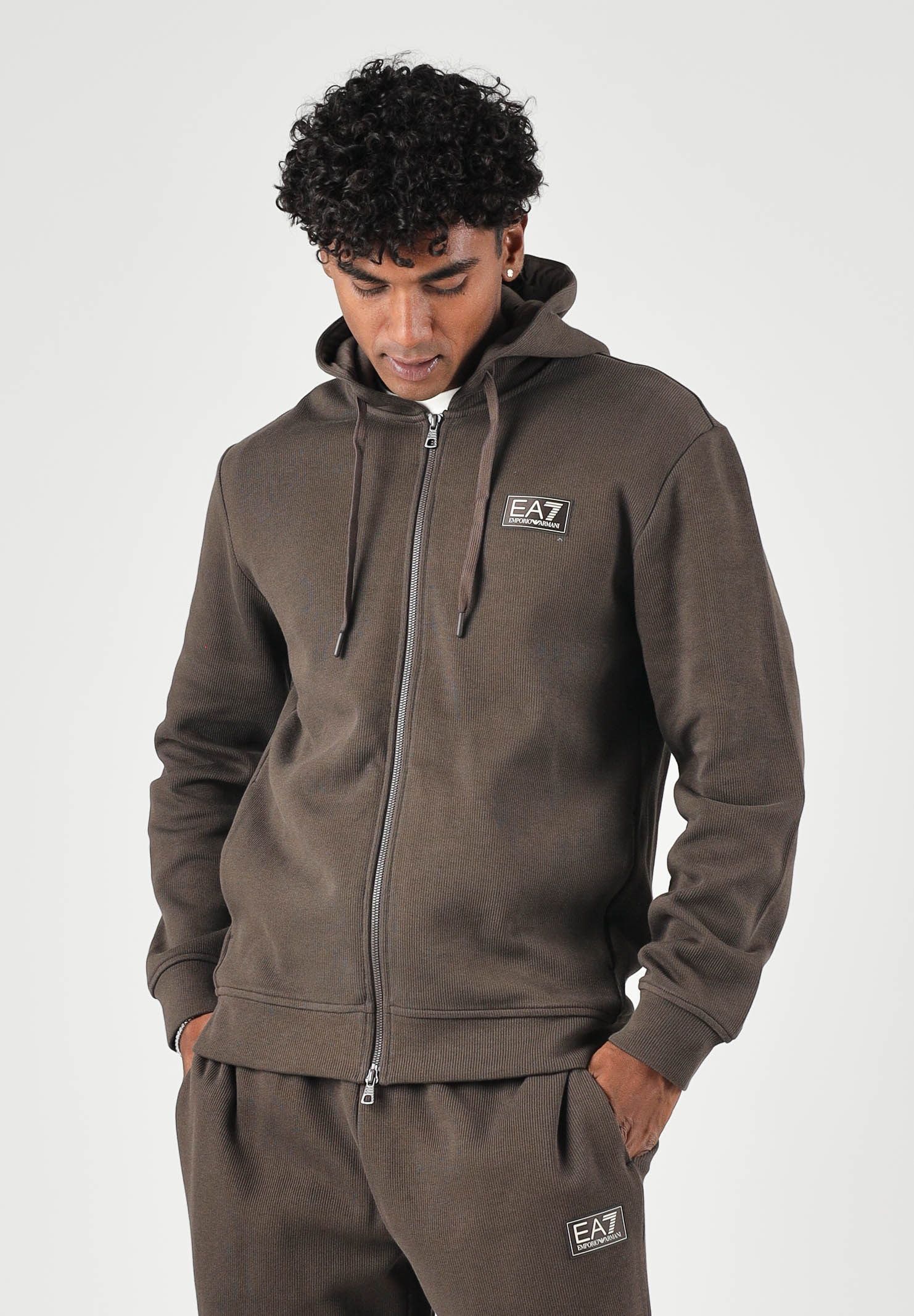 EA7 Felpa con cappuccio marrone da uomo con logo laterale 7M002233AF21822 U6027 EA7 