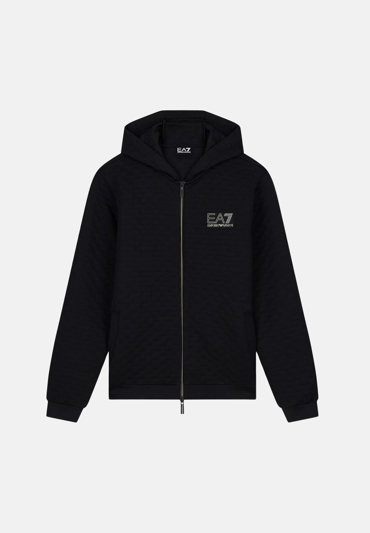 EA7 Felpa con zip TRAIN PREMIUM LABEL HOODIE nera per uomo con cappuccio e logo sul petto. 7M002247AF26241 UC001 EA7 