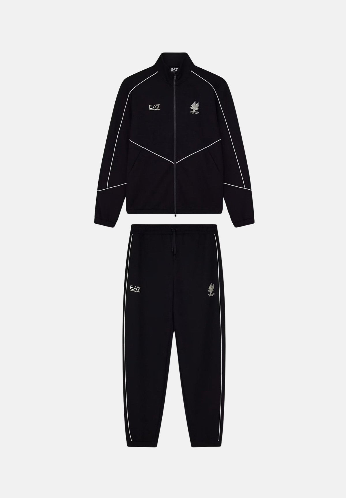 EA7 Tuta sportiva neri per uomo con piping a contrasto, giacca con zip e pantaloni jogger. 7M002259AF21491 UC001 EA7 