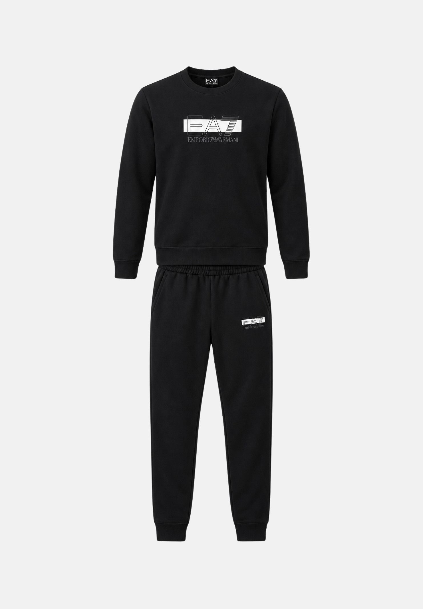 EA7 Tuta sportiva nera con felpa girocollo e jogger neri per uomo 7M002428AF10377 MC001 EA7 