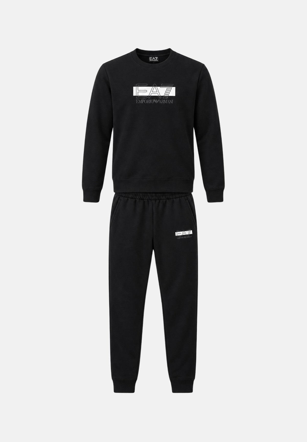 EA7 Tuta sportiva nera con felpa girocollo e jogger neri per uomo 7M002428AF10377 MC001 EA7 