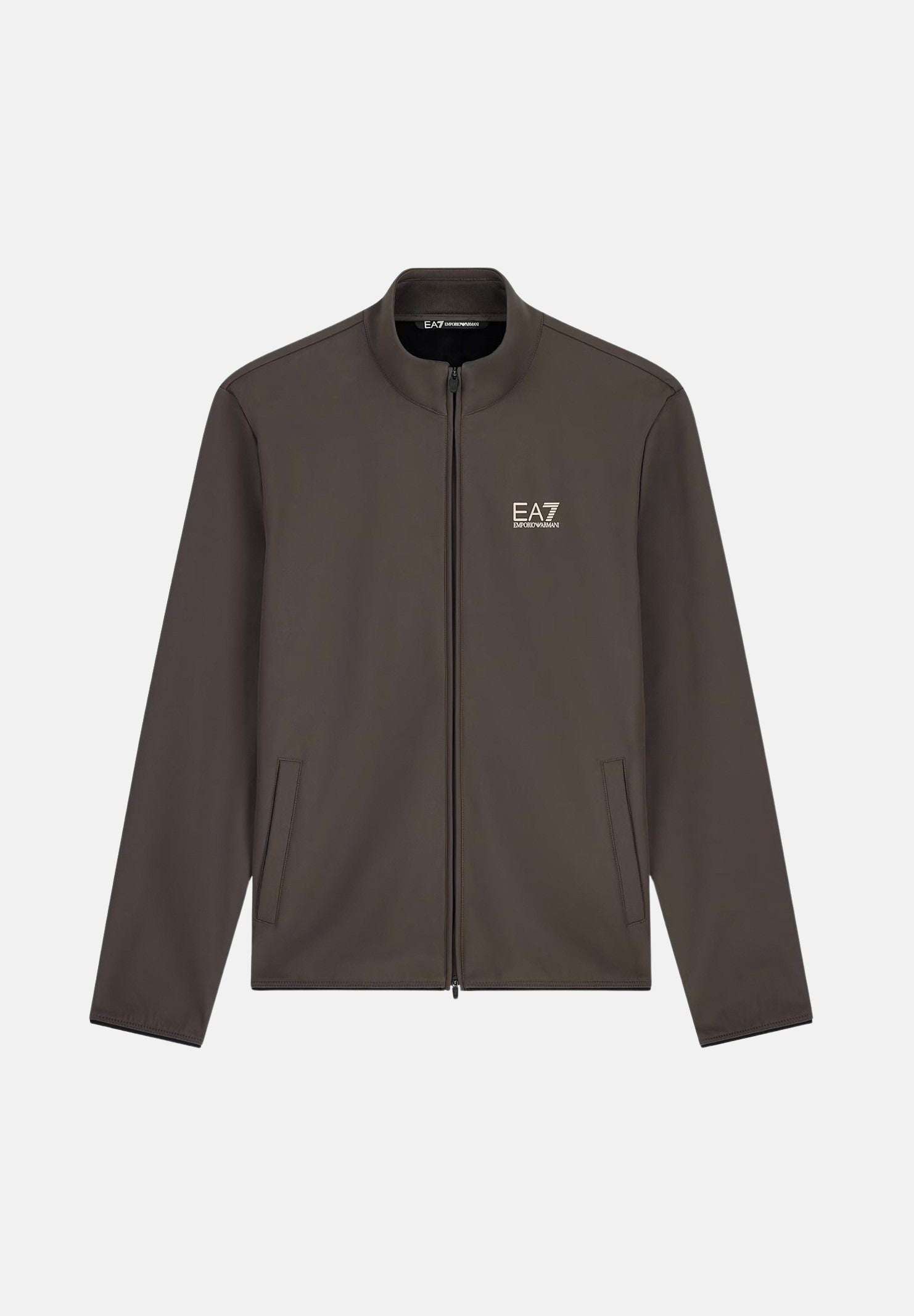 EA7 Felpa con zip marrone per uomo con collo alto e logo sul petto. 7M002481AF26523 U6027 EA7 