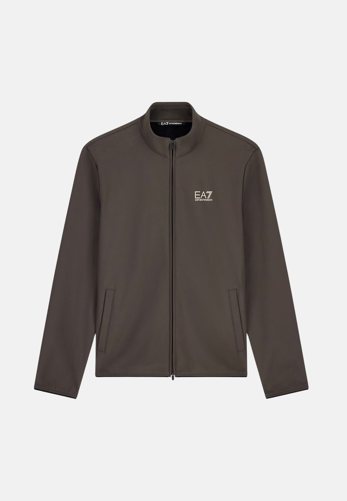 EA7 Felpa con zip marrone per uomo con collo alto e logo sul petto. 7M002481AF26523 U6027 EA7 