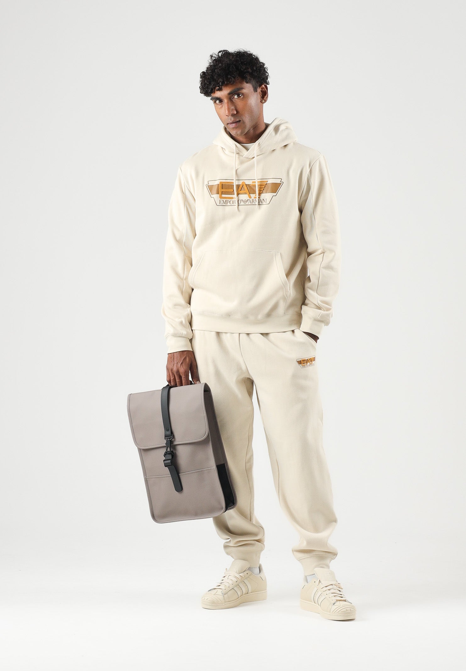 EA7 Pantaloni jogger Almond Milk beige panna da uomo con mini logo 7M002570AF10377 U1079 EA7 