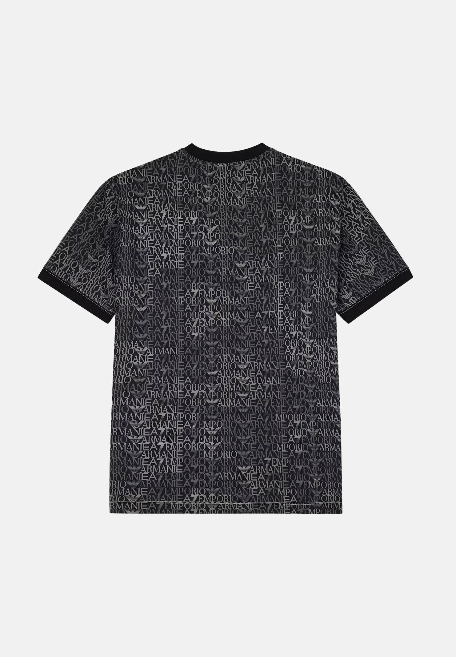 EA7 T-shirt manica corta nera per uomo con stampa logo all over e patch logo frontale. 7M002819AF12874 FC099 EA7 
