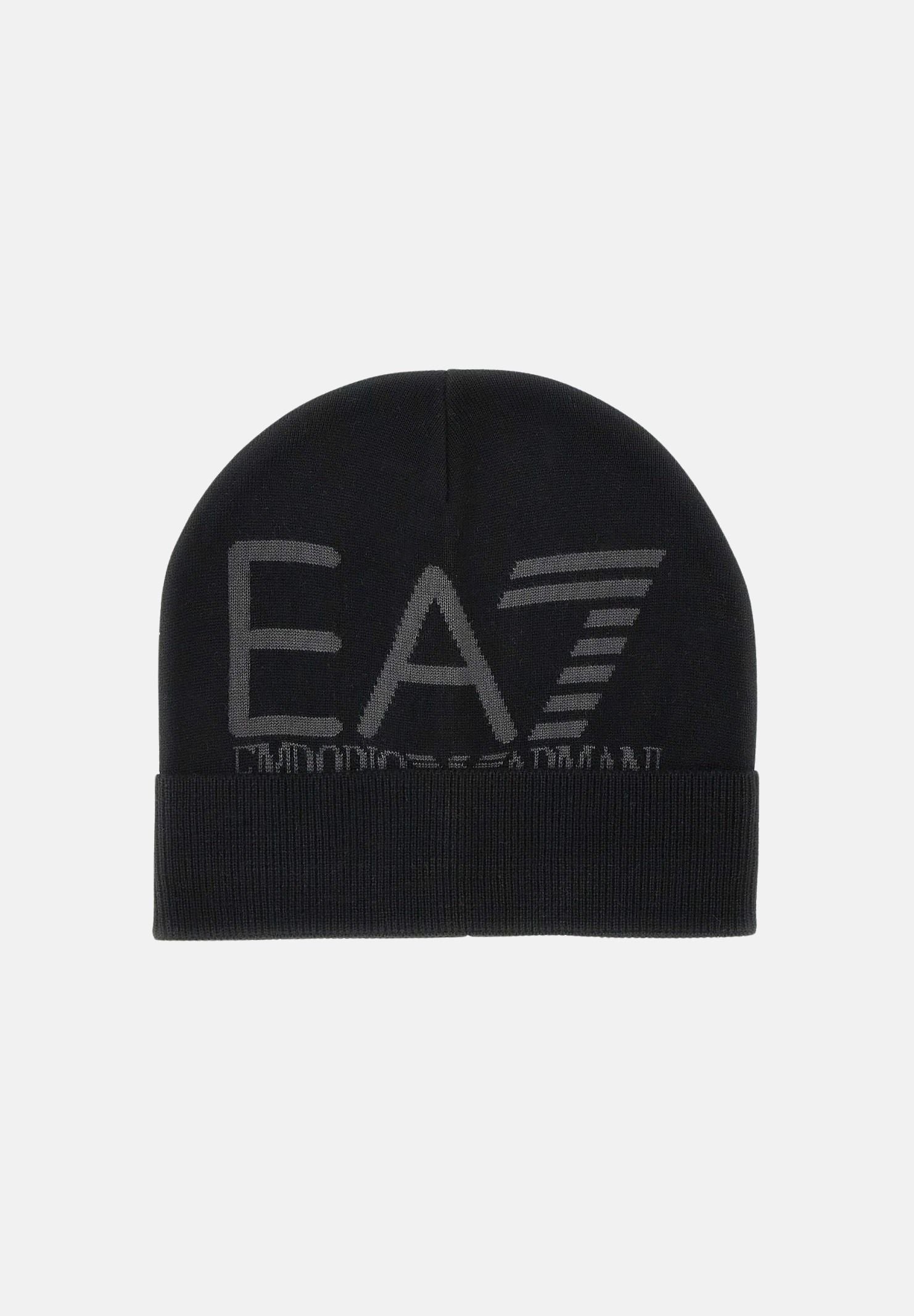 EA7 Cappello MOUNTAIN VISIBILITY BEANIE nero per uomo con maxi logo jacquard frontale. 7X000006AF11994 MC028 EA7 