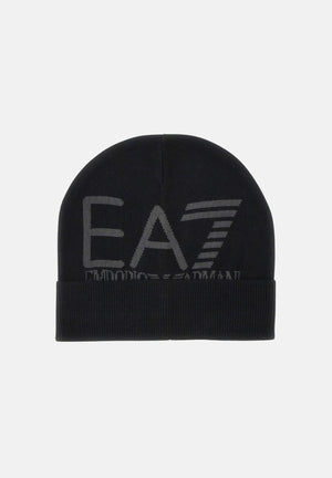 EA7 Cappello MOUNTAIN VISIBILITY BEANIE nero per uomo con maxi logo jacquard frontale. 7X000006AF11994 MC028 EA7 
