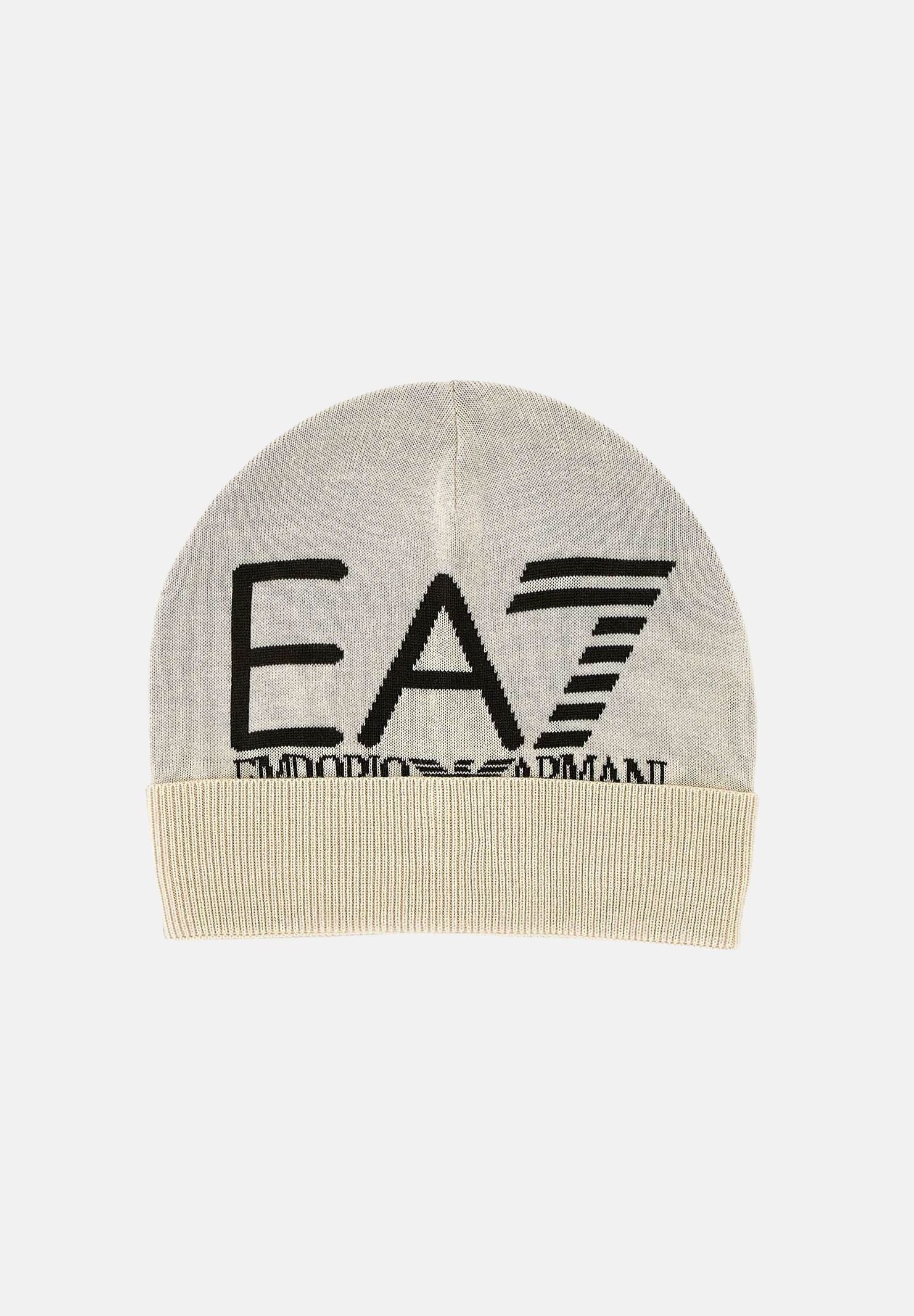 EA7 Cappello MOUNTAIN VISIBILITY BEANIE panna per uomo con maxi logo jacquard frontale. 7X000006AF11994 U1079 EA7 