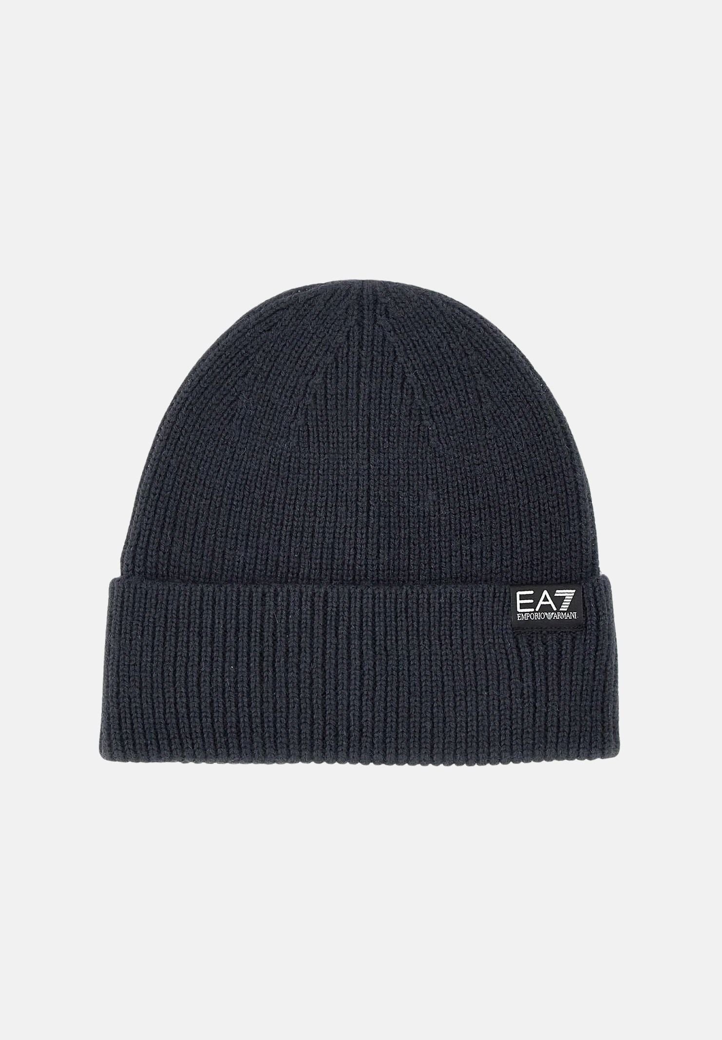 EA7 Cappello MOUNTAIN BEANIE blu per uomo con lavorazione a coste e logo frontale. 7X000312AF29587 UB102 EA7 