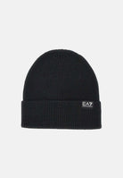 EA7 Cappello MOUNTAIN BEANIE nero per uomo con lavorazione a coste e logo frontale. 7X000312AF29587 UC001 EA7 