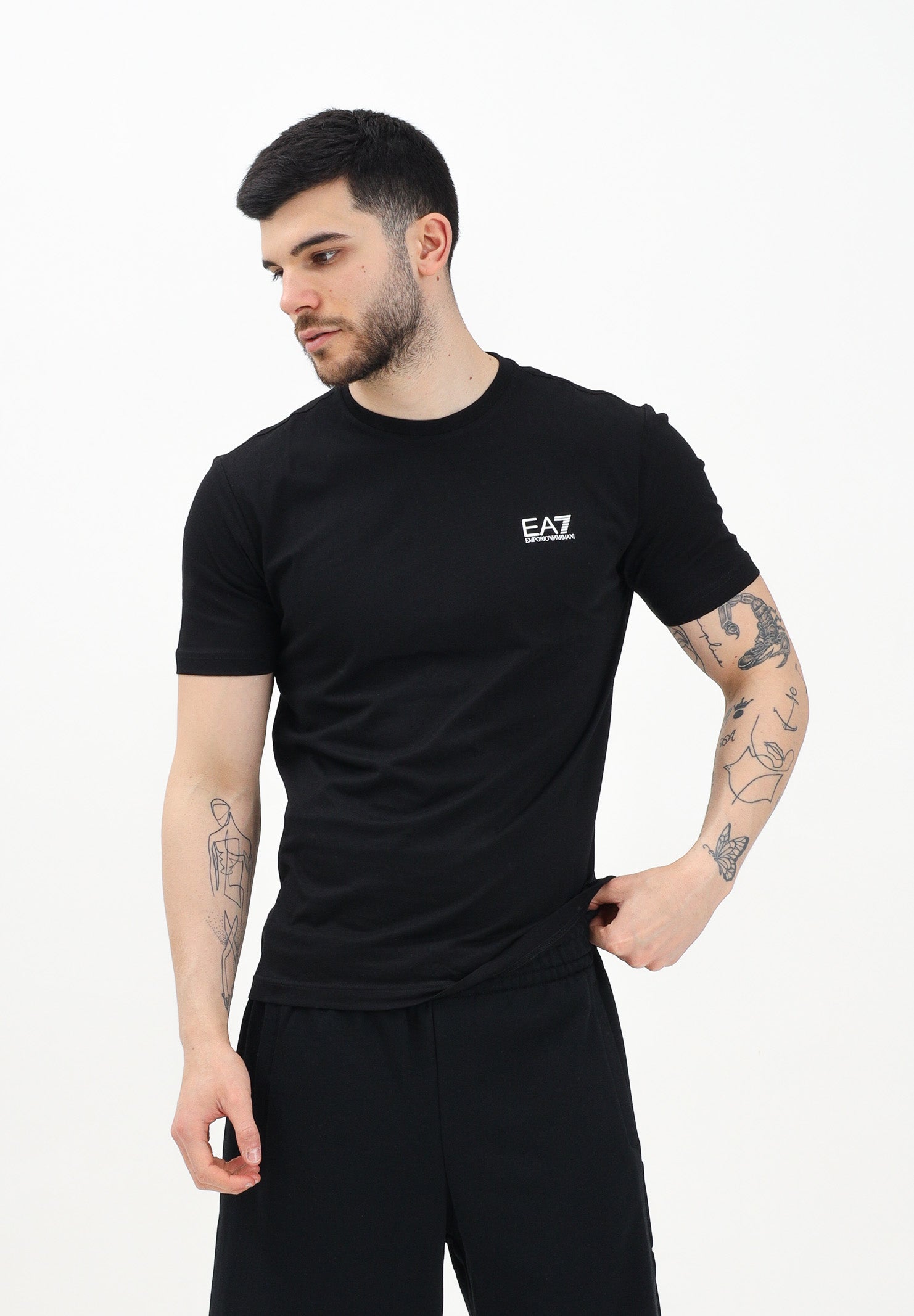 EA7 T-shirt a manica corta nera da uomo con stampa logo 8NPT25PJVPZ 1200 EA7 