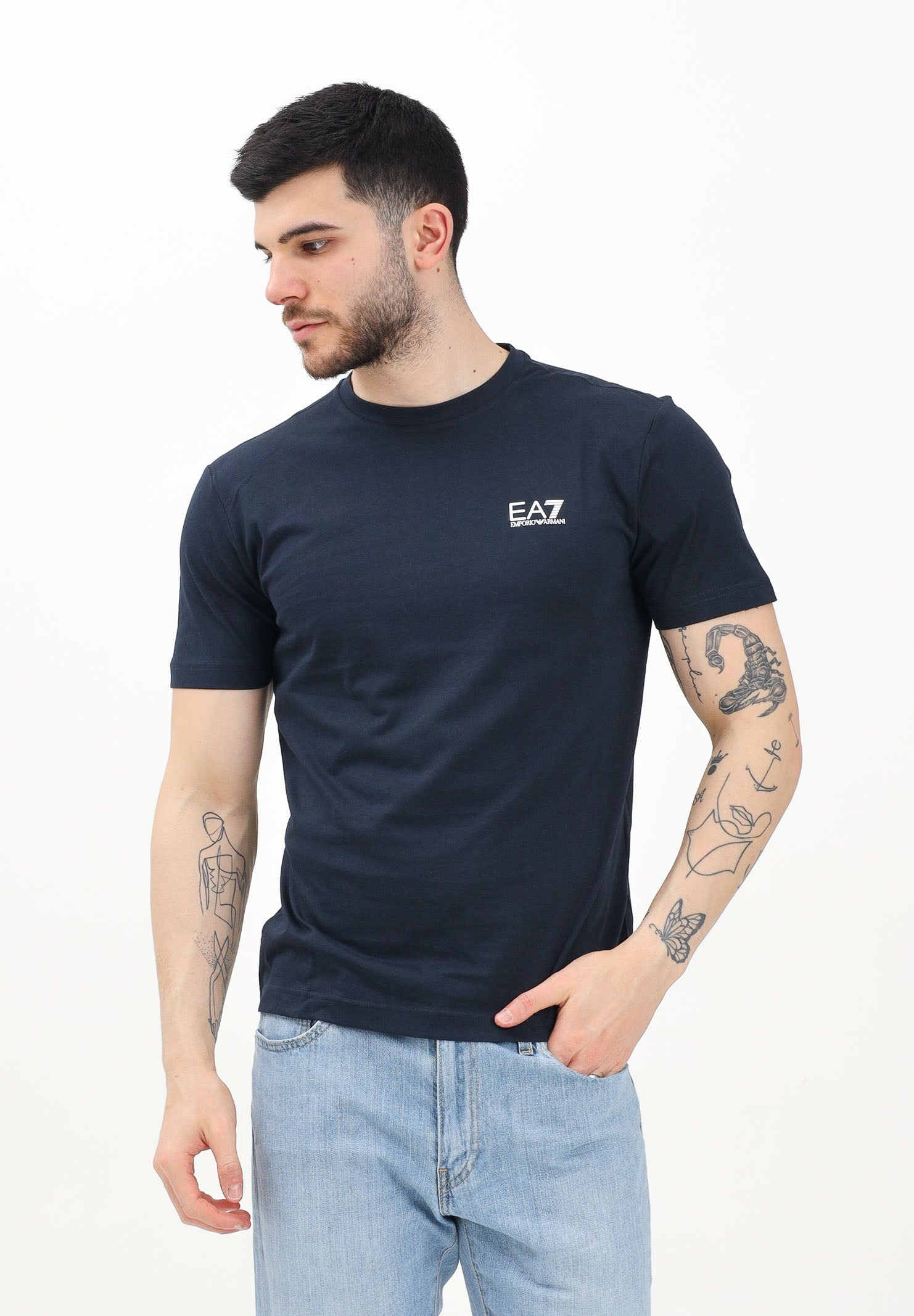 EA7 T-shirt a manica corta blu da uomo con stampa logo 8NPT25PJVPZ 1562 EA7 