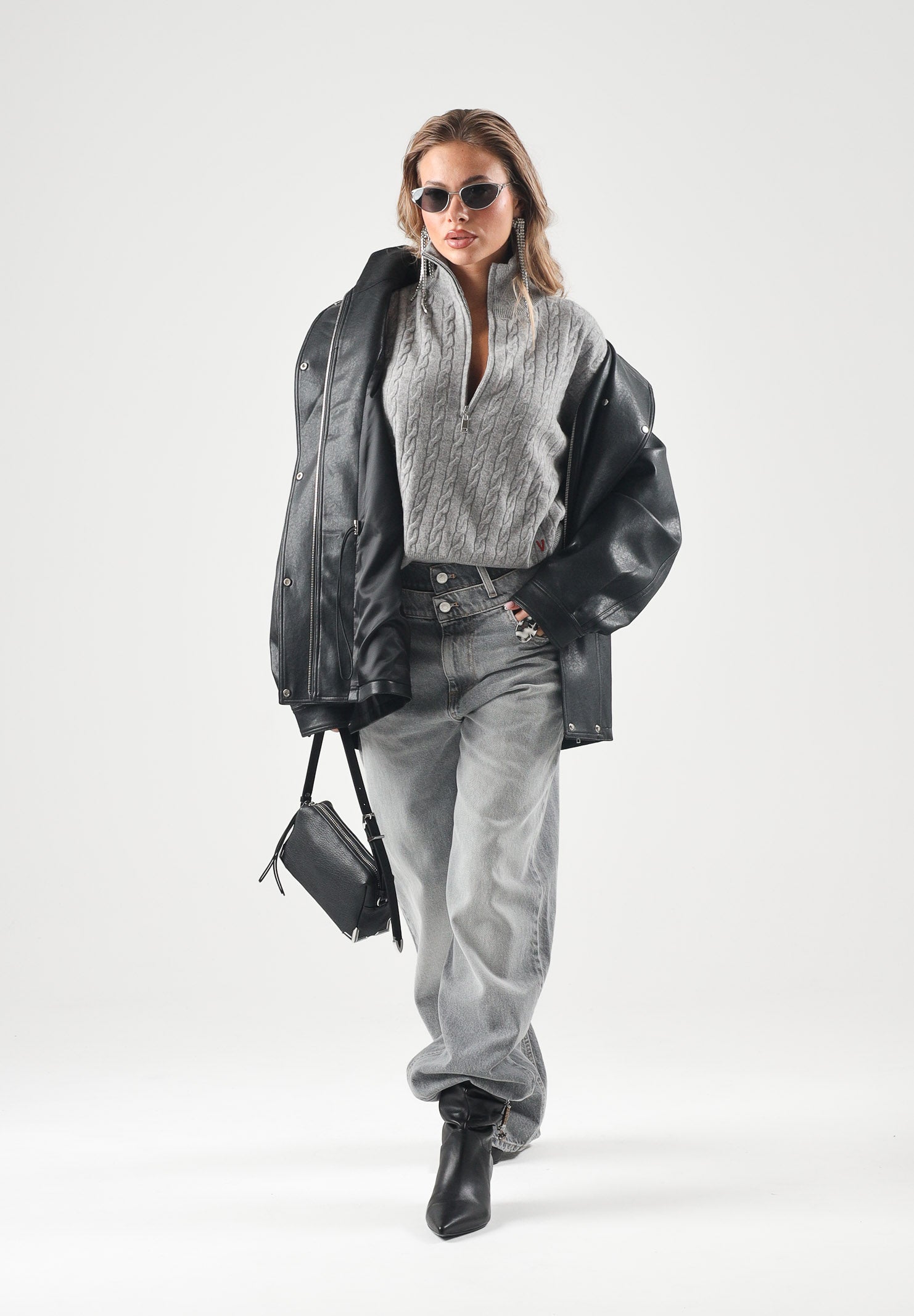 ELEH Giacca in ecopelle con collo alto nero da donna EFW260040 001 ELEH 