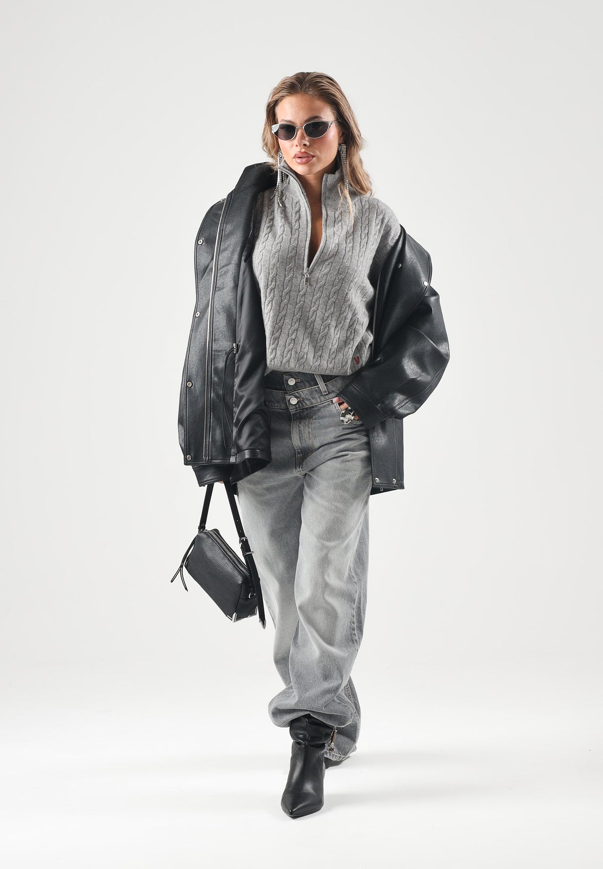 ELEH Giacca in ecopelle con collo alto nero da donna EFW260040 001 ELEH 