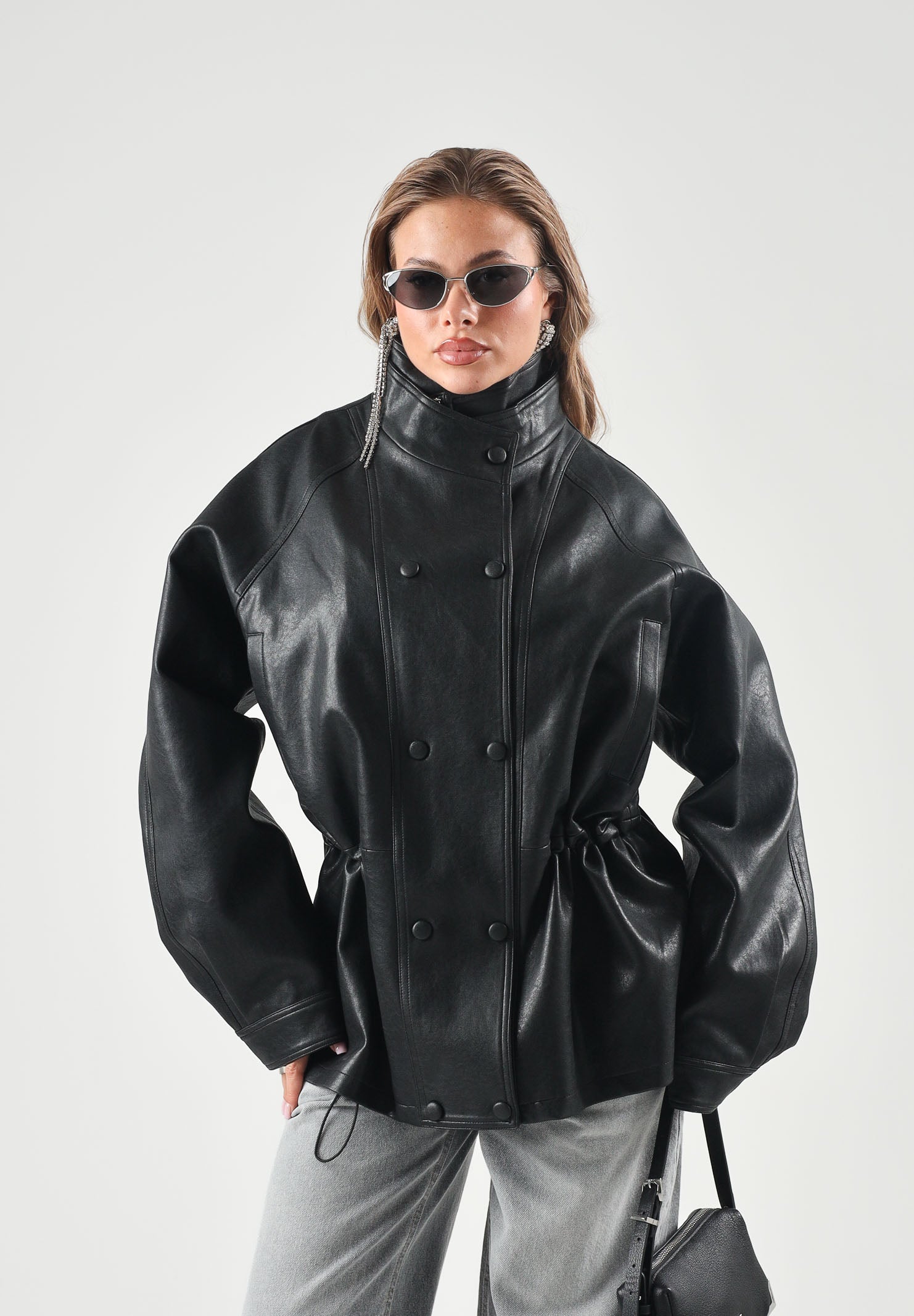 ELEH Giacca in ecopelle con collo alto nero da donna EFW260040 001 ELEH 