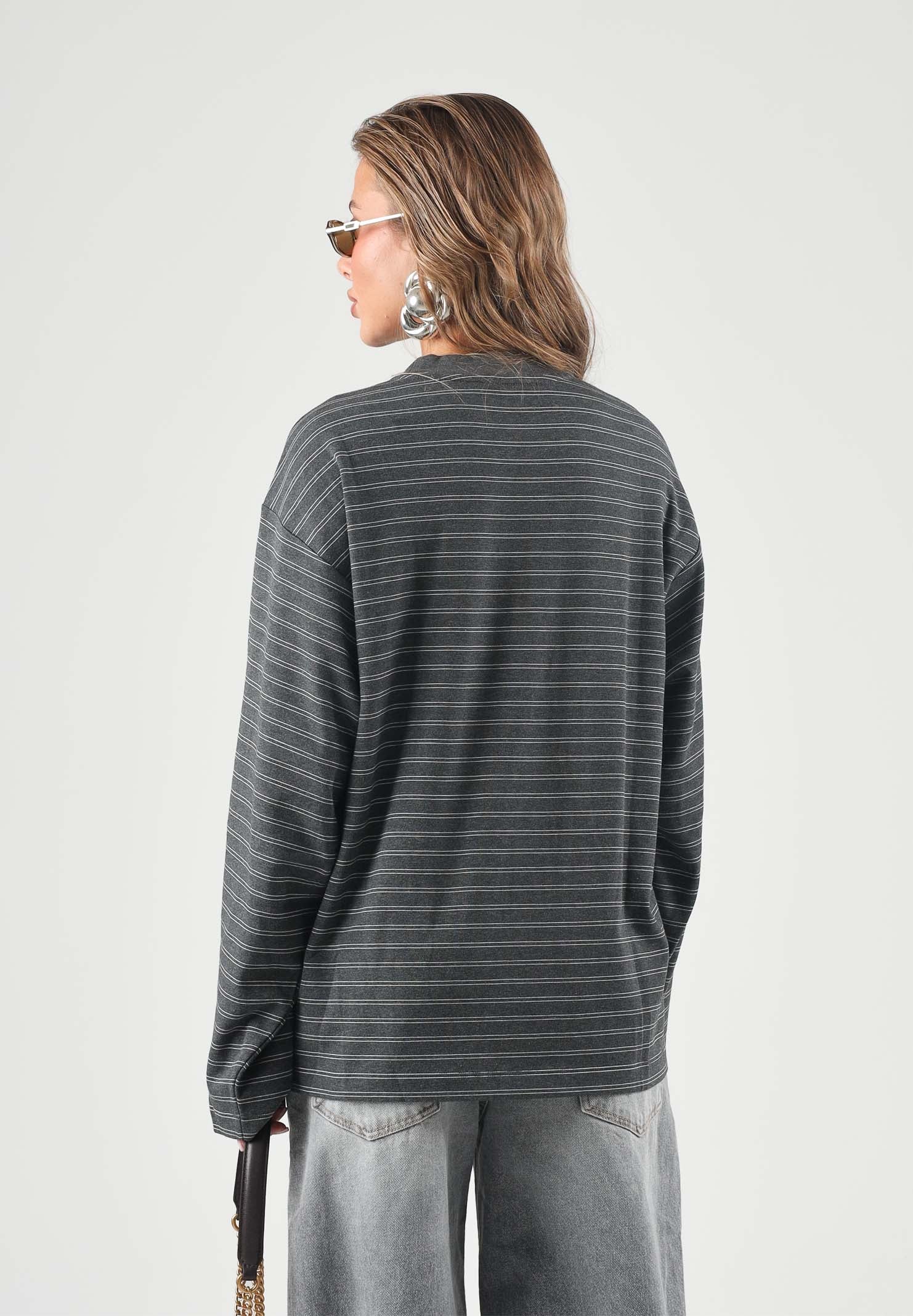 ELEH Maglia girocollo a righe grigie e nere con maniche lunghe da donna EFW260048 072 ELEH 