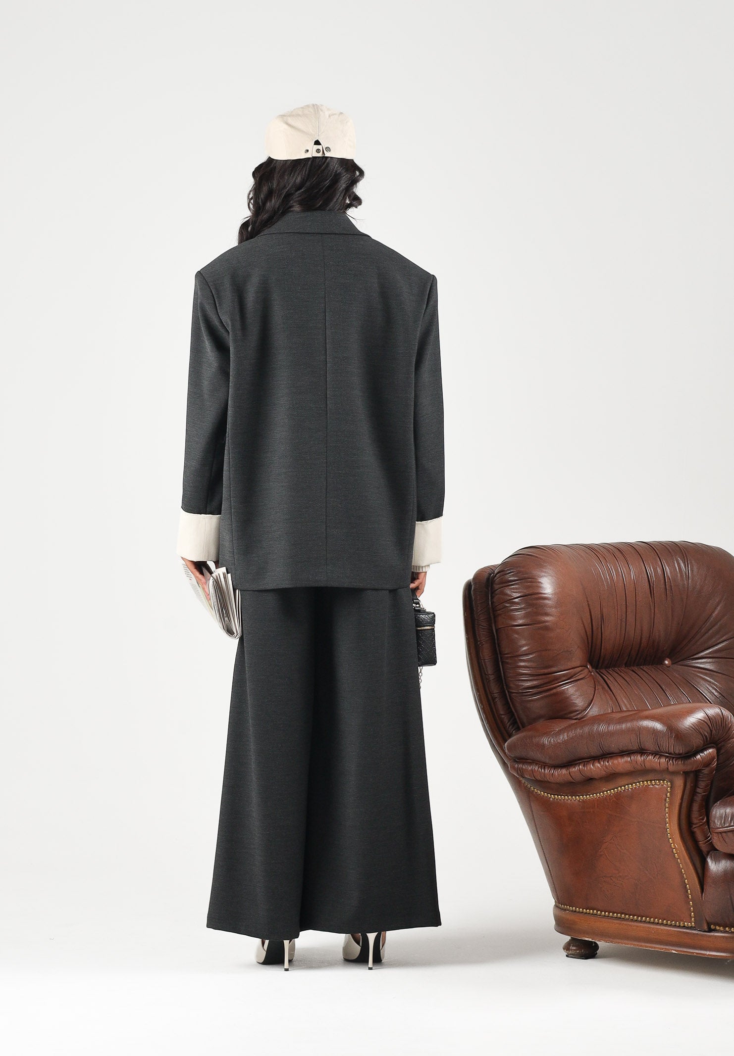 ELEH Giacca-blazer doppiopetto con polsini a contrasto grigio e bianco donna. EFW260057 072 ELEH 