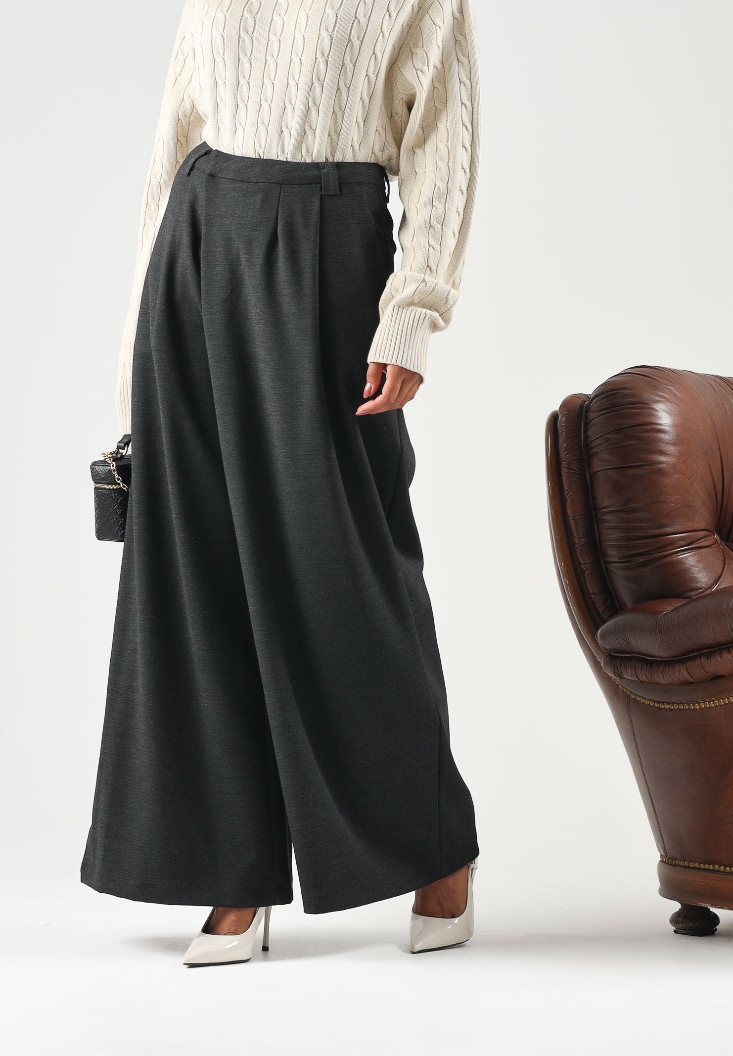 ELEH Pantaloni sartoriali WIDE LEG grigi da donna con gamba ampia EFW260058 072 ELEH 