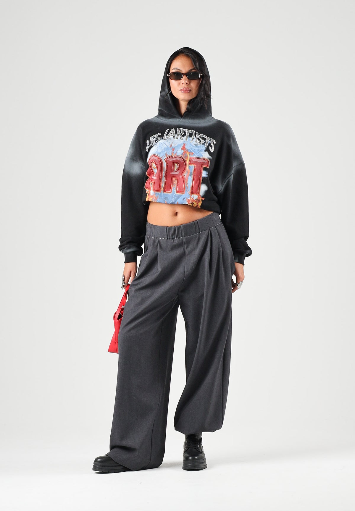 ELEH Pantaloni PALAZZO grigi da donna con pieghe frontali EFW260074 016 ELEH 