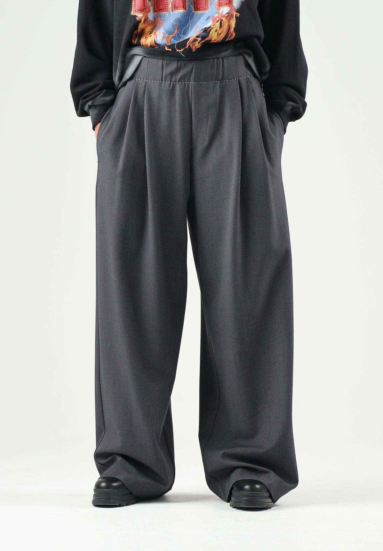 ELEH Pantaloni PALAZZO grigi da donna con pieghe frontali EFW260074 016 ELEH 