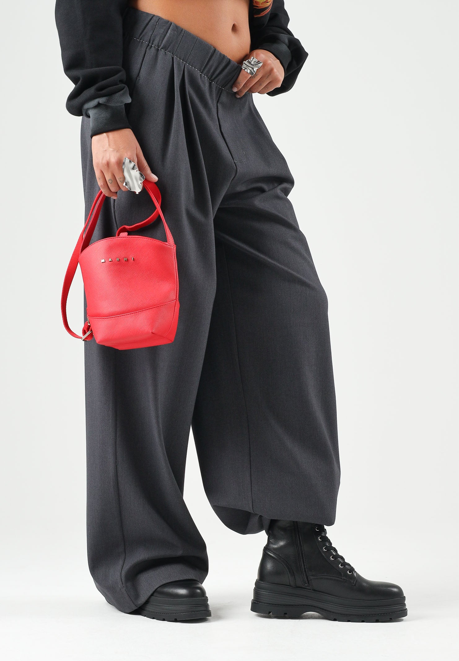 ELEH Pantaloni PALAZZO grigi da donna con pieghe frontali EFW260074 016 ELEH 