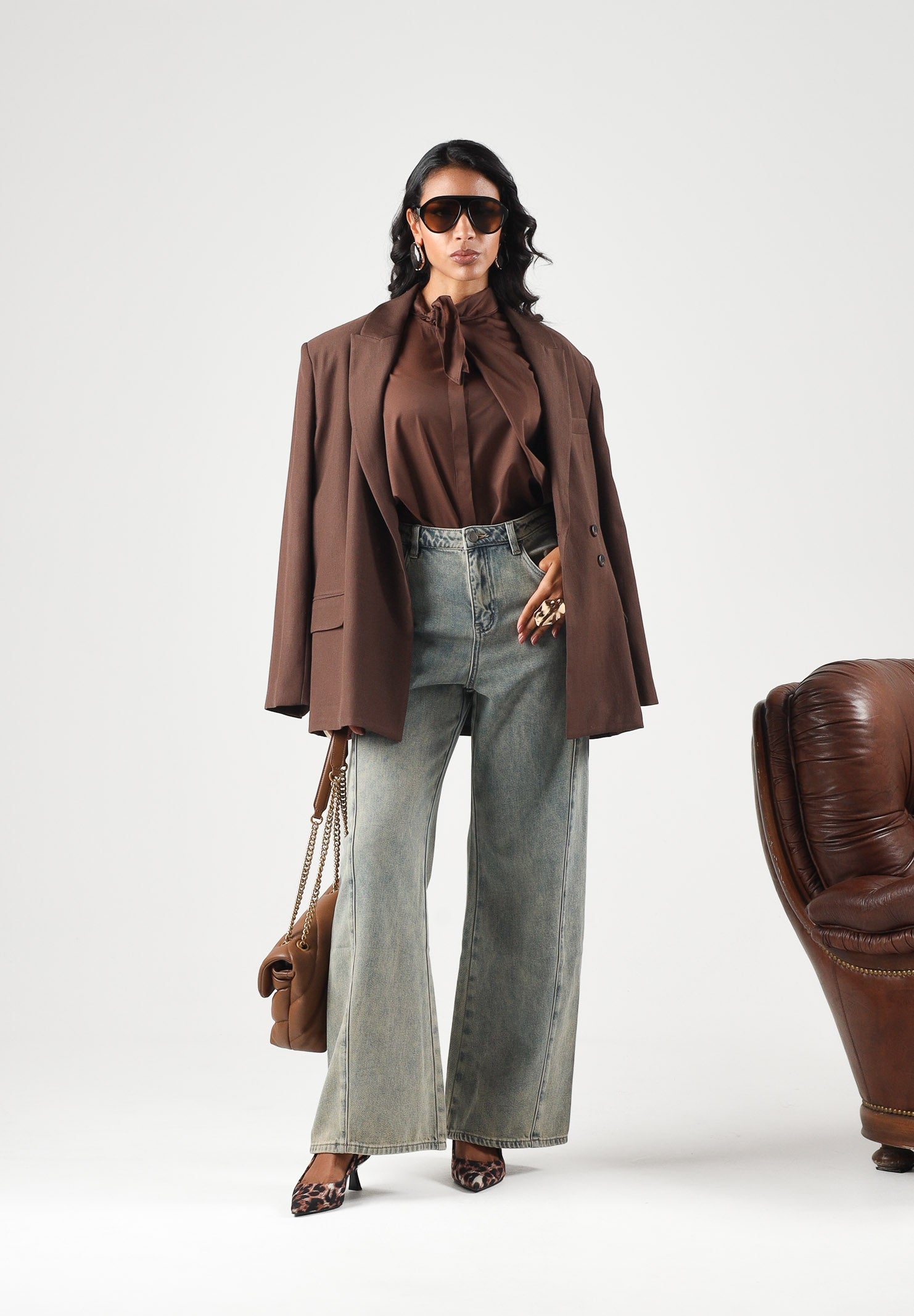 ELEH Blusa con colletto annodato moro- marrone da donna EFW260104 094 ELEH 