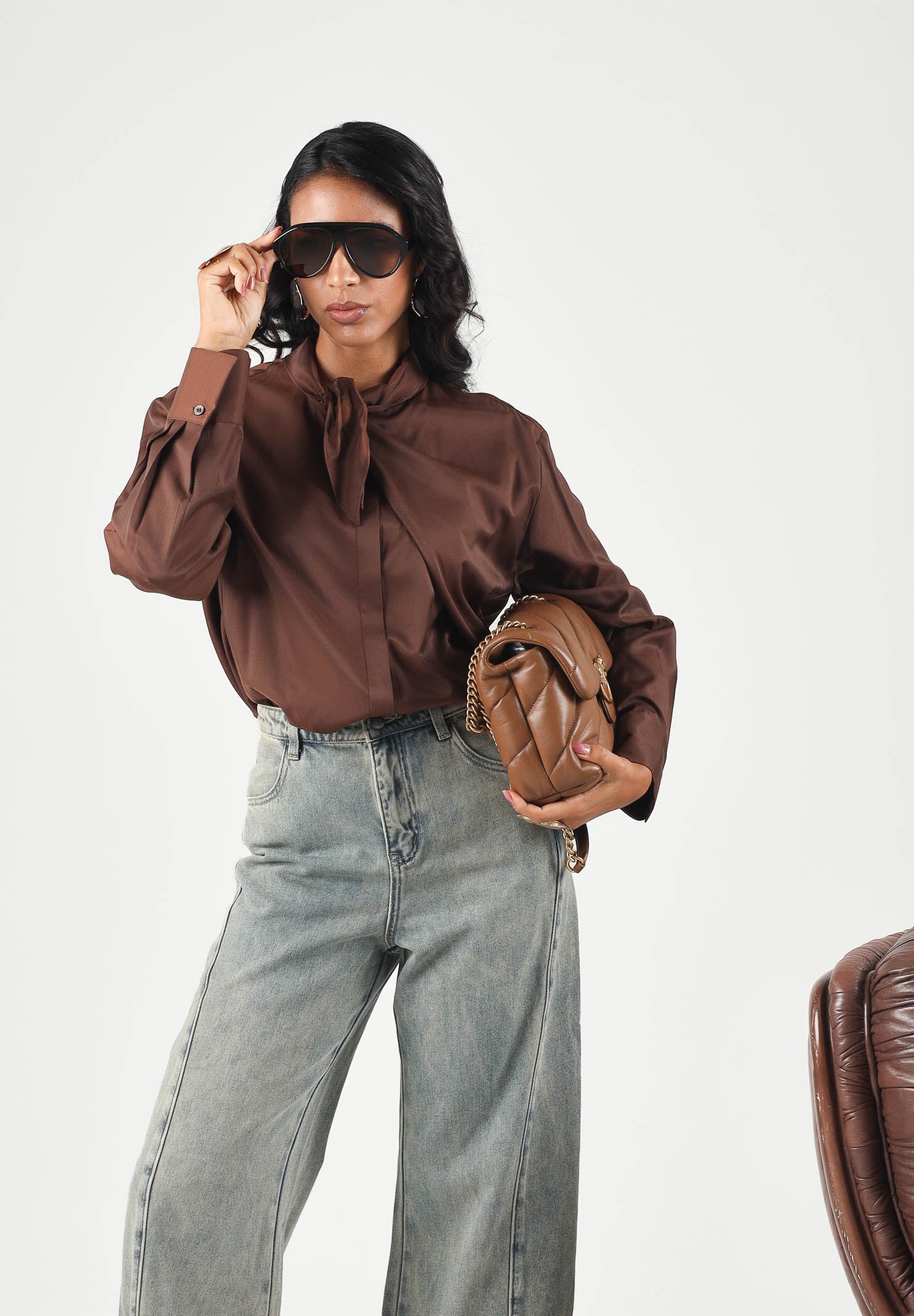 ELEH Blusa con colletto annodato moro- marrone da donna EFW260104 094 ELEH 